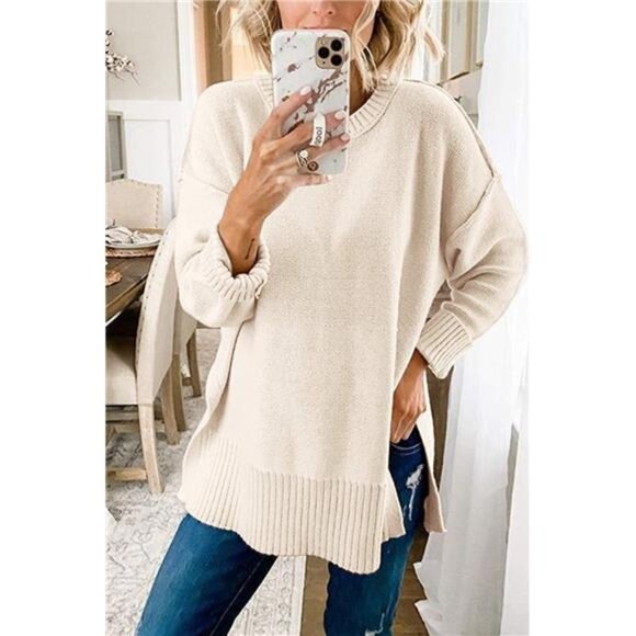 Womens Oversized Pullover Sweater Casual Long Sleeve Crew Neck Fall Winter Top - Picture 2 of 6